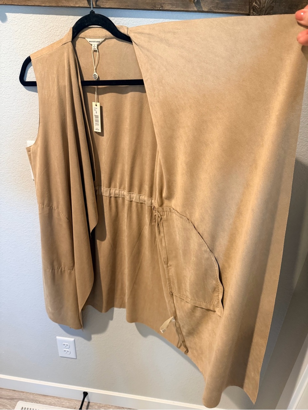 Max Studio Neutral Draped Open-Front Vest - Picture 3 of 8